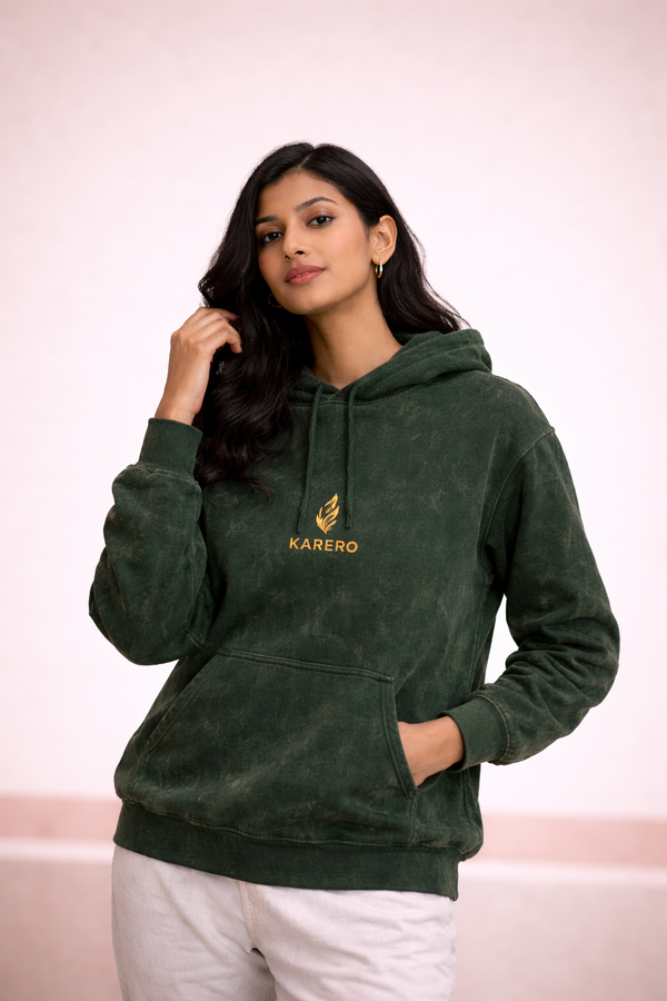 Acid Washed Hoodie Bottle Green